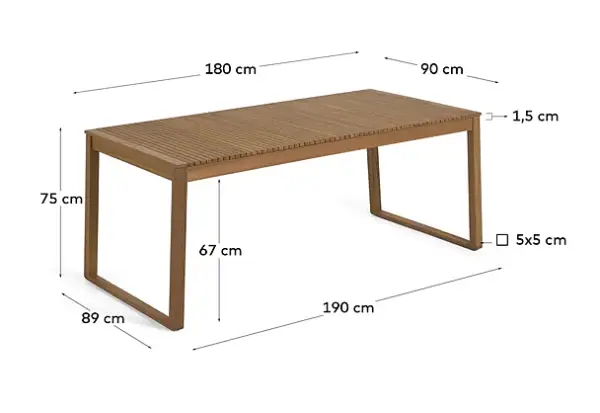 Mesa de comedor extensibe jardín madera maciza 180 cms.