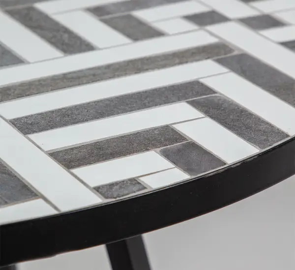 Mesa de comedor redonda cerámica para exterior blanco y negro