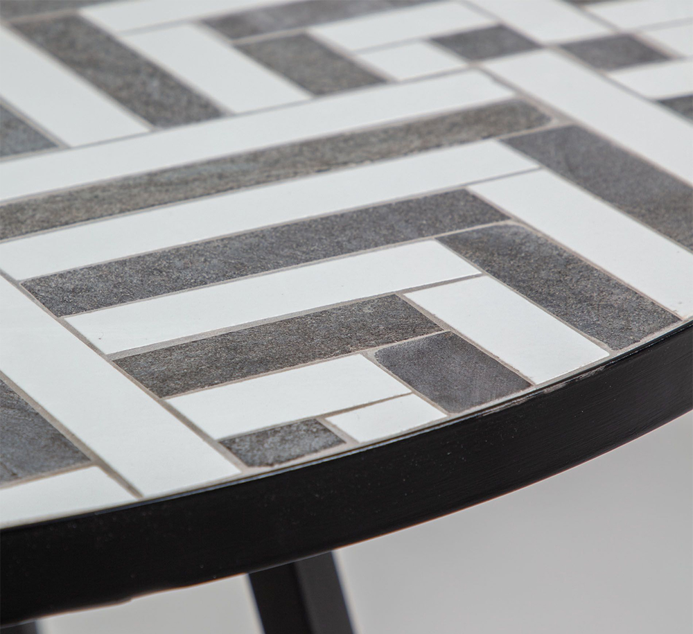 Mesa de comedor redonda cerámica para exterior blanco y negro