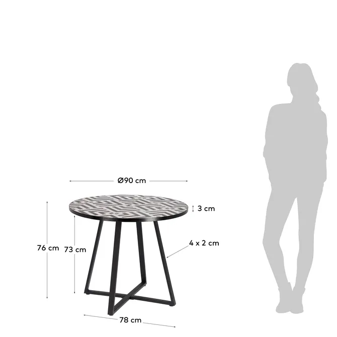 Mesa de comedor redonda cerámica para exterior blanco y negro