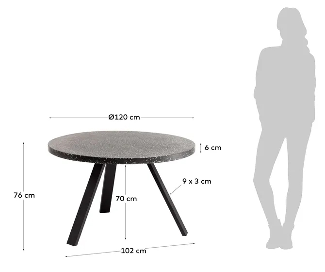 Mesa comedor Shanelle redonda terrazo negro