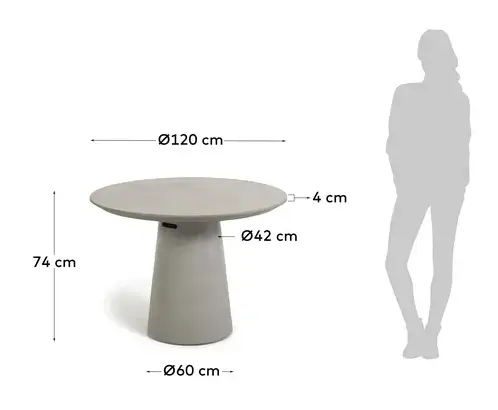Mesa de comedor redonda exterior cemento gris