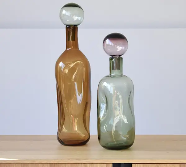 Botella vidrio ambar y verde