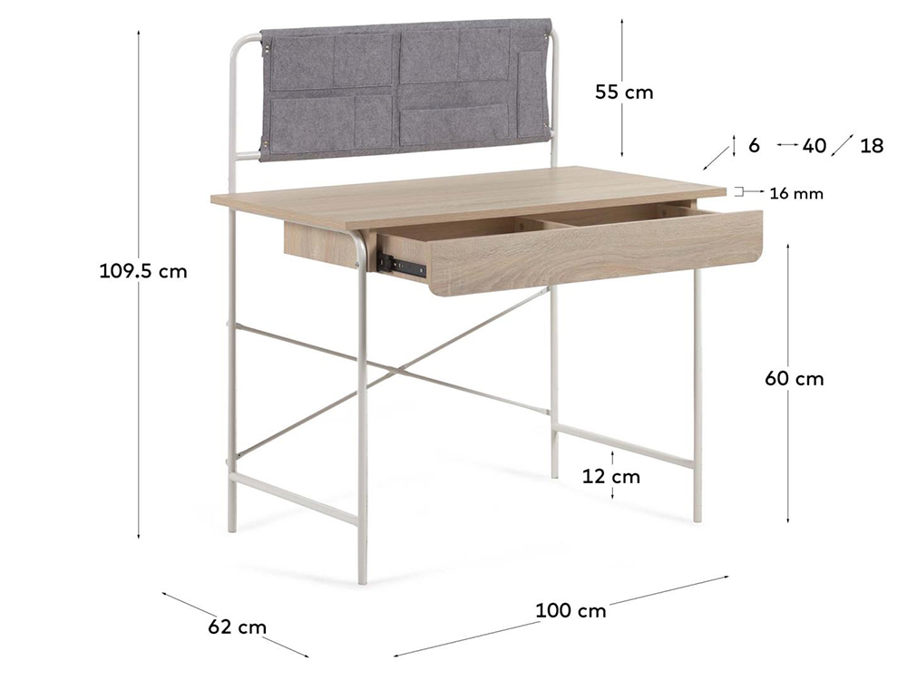 Mesa de escritorio acero blanco Yamina