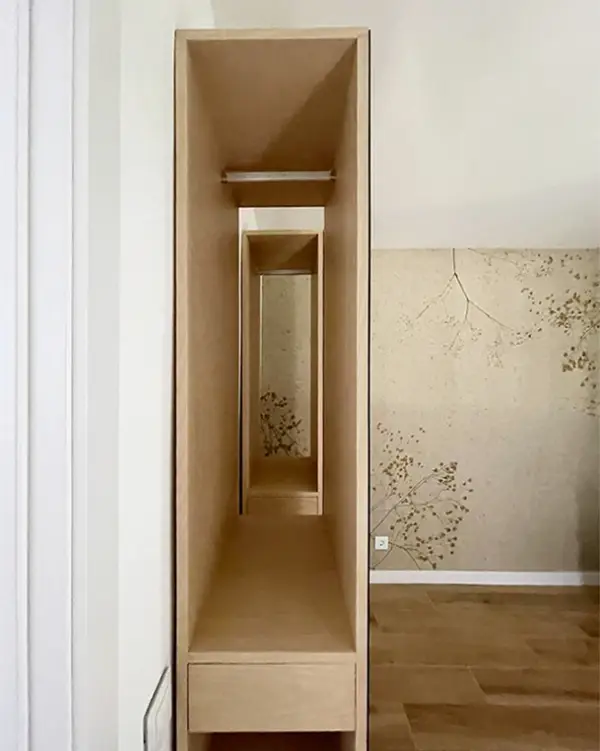 Espejo vestidor con cajón estrecho natural
