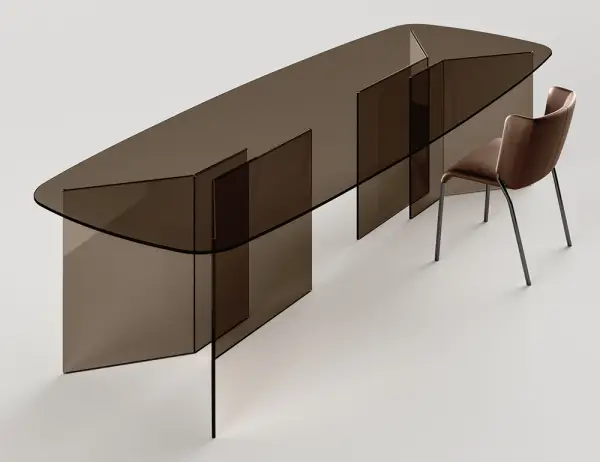 Mesa de comedor cristal esquinas redondeadas Thrim Tonelli