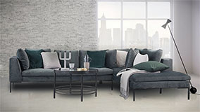 Sofá con chaise longue Charles terciopelo gris