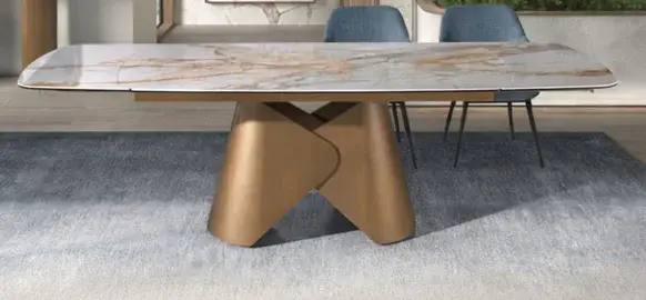 Mesa de comedor extensible ovalada porcelánico y metal Oryxen