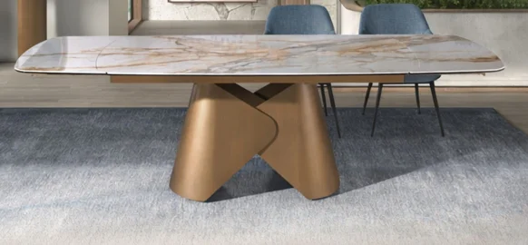 Mesa de comedor extensible ovalada porcelánico y metal Oryxen