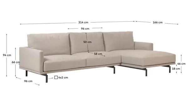 Sofá con chaise longue derecha Galene