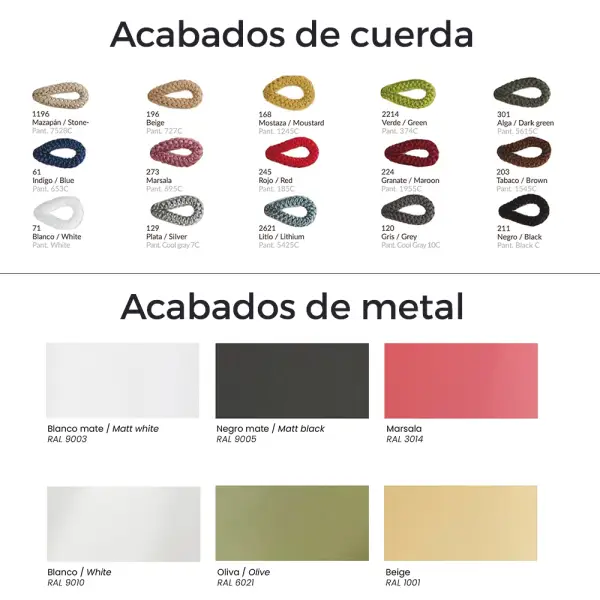 Lámpara de techo cuerda y metal 2 aros Morgana