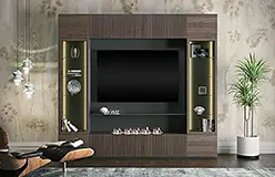 Mueble de salón para tv con chimenea eléctrica y vitrina Avalon