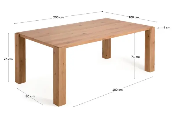 Mesa comedor de chapa de roble y patas de madera de roble