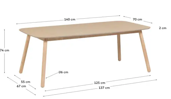 Mesa comedor madera maciza con chapa de fresno Dilan