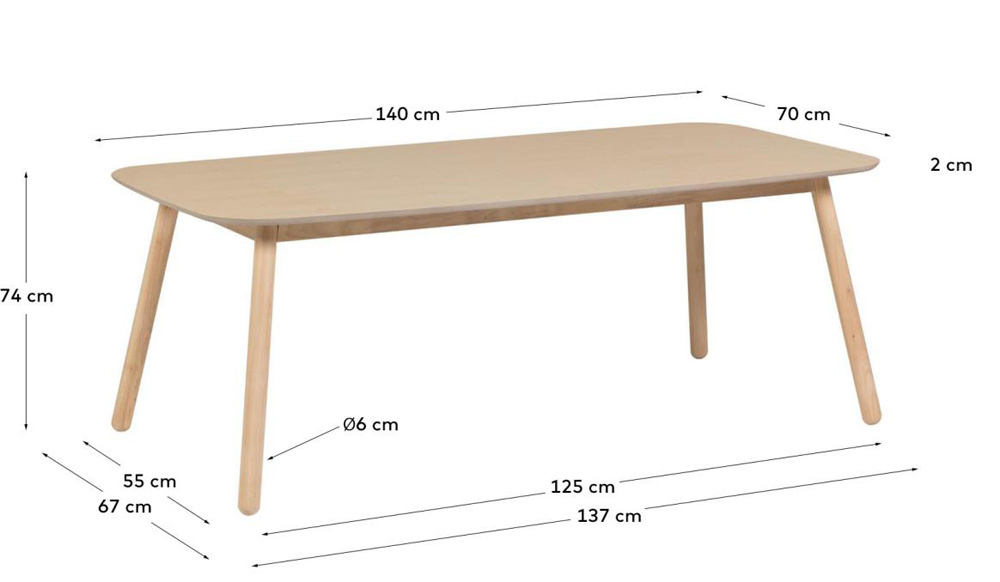 Mesa comedor madera maciza con chapa de fresno Dilan