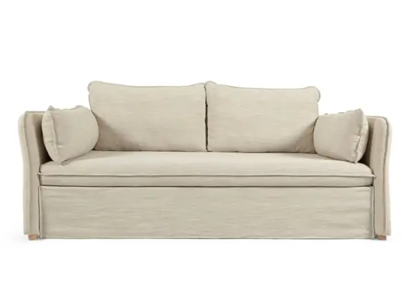 Sofá cama tapizado blanco patas de madera natural Tanit