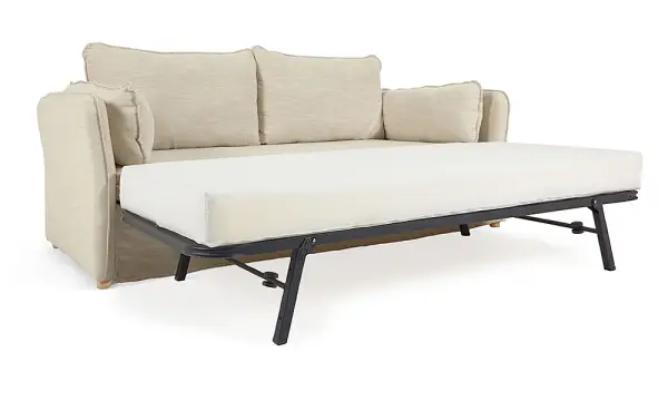 Sofá cama tapizado blanco patas de madera natural Tanit