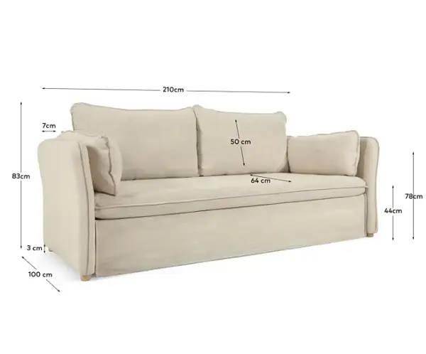Sofá cama tapizado blanco patas de madera natural Tanit