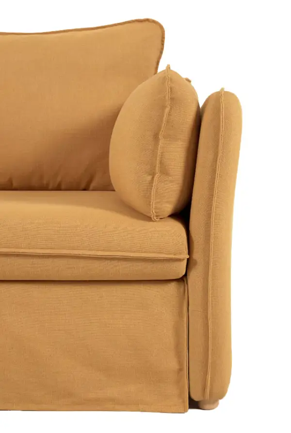 Sofá cama tapizado mostaza patas de madera natural Tanit