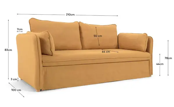 Sofá cama tapizado mostaza patas de madera natural Tanit