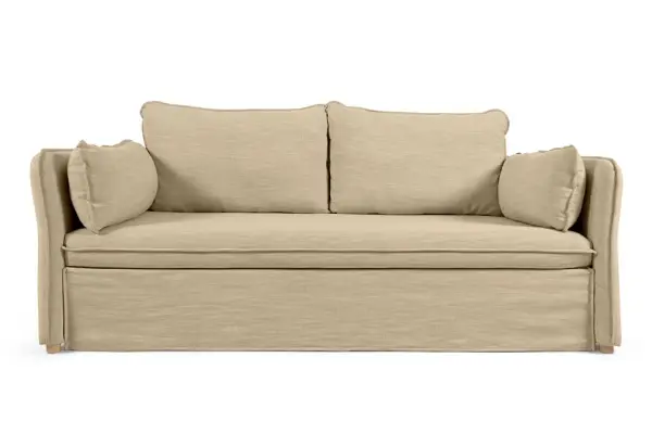 Sofá cama tapizado beige patas de madera natural Tanit
