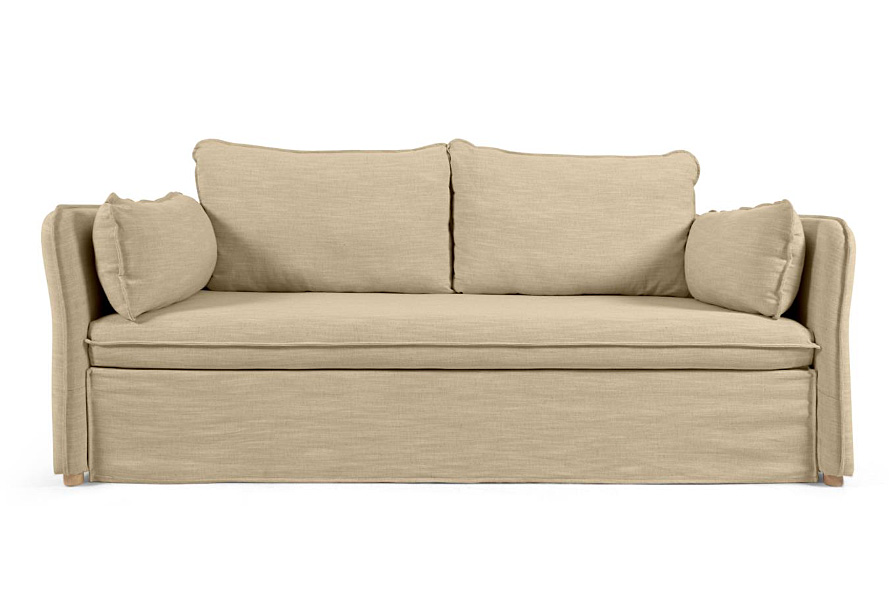 Sofá cama tapizado beige patas de madera natural Tanit