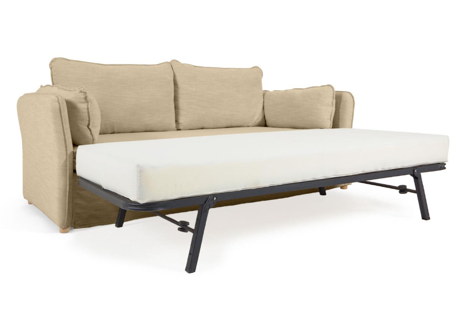 Sofá cama tapizado beige patas de madera natural Tanit