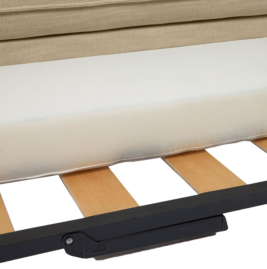 Sofá cama tapizado beige patas de madera natural Tanit