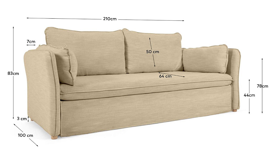 Sofá cama tapizado beige patas de madera natural Tanit