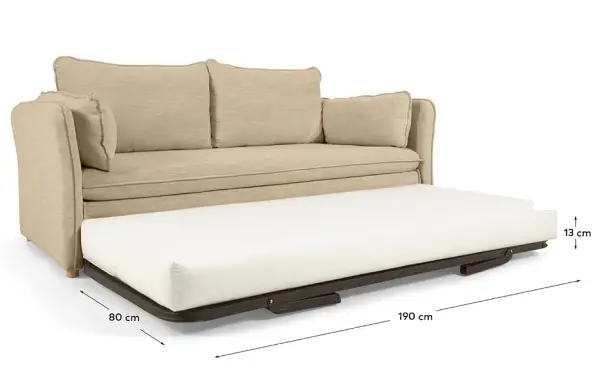 Sofá cama tapizado beige patas de madera natural Tanit