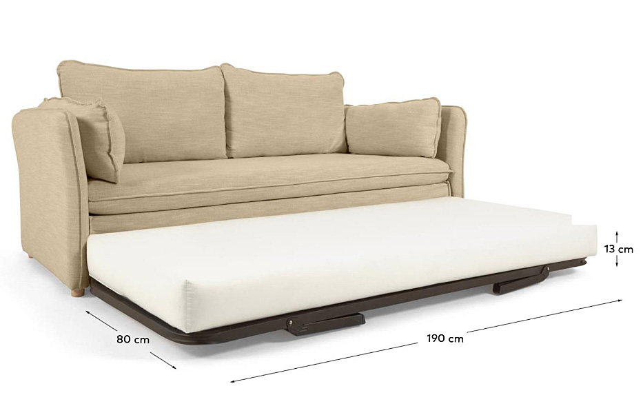 Sofá cama tapizado beige patas de madera natural Tanit