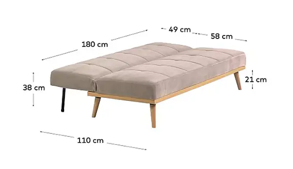 Sofá cama tapizado gris reclinable patas de madera natural Nirit