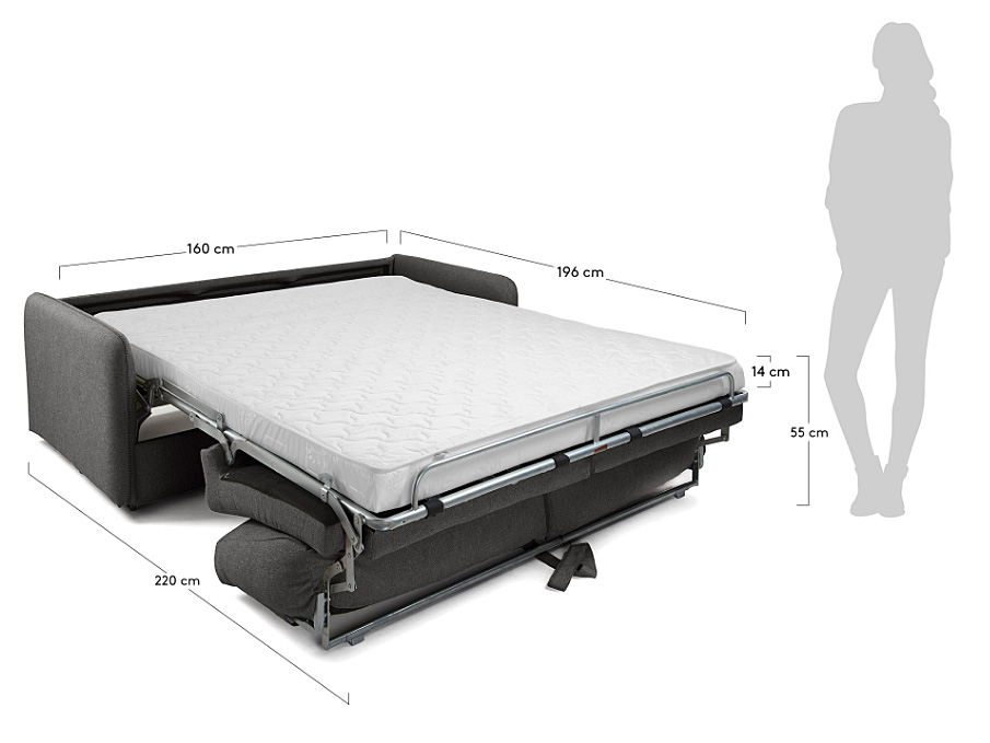 Sofá cama tapizado negro antimanchas Kymoon