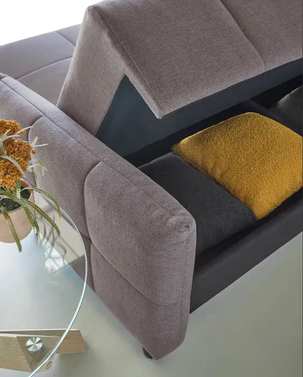Sofá cama gris reclinable con cajón Nury