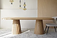 Mesa de comedor rectangular cantos redondeados doble pedestal roble