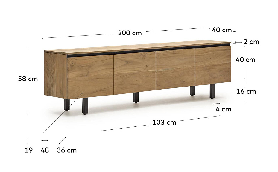 Mueble TV 4 puertas madera maciza de acacia Uxue