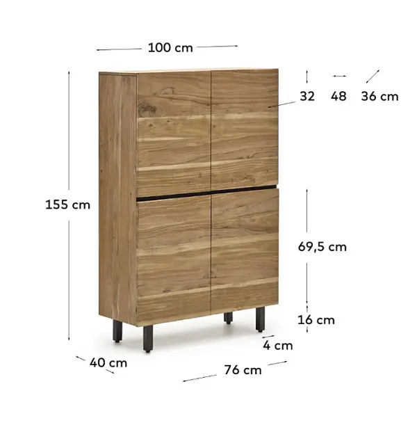 Aparador 4 puertas madera maciza de acacia Uxue
