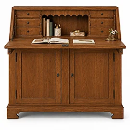 Bureau clásico de madera de cerezo con puertas y escritorio abatible