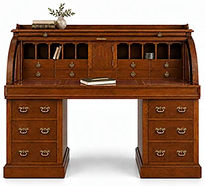 Bureau clásico Windsor de madera de cerezo con persiana y cajones