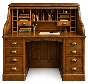 Bureau clásico Oxford de madera de cerezo con persiana y cajones
