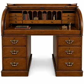 Bureau clásico Kensington de madera de cerezo con persiana y cajones