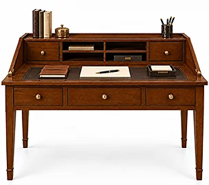 Bureau clásico Lancaster de madera de cerezo con cajones y piel sintética Bureau clásico Lancaster de madera de cerezo con cajones y piel sintética