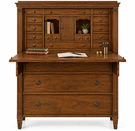 Bureau neoclásico Versalles de madera de cerezo con escritorio abatible Bureau neoclásico Versalles de madera de cerezo con escritorio abatible