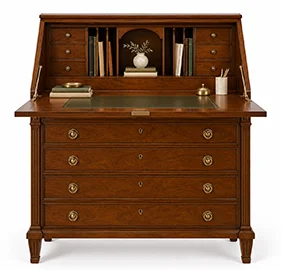 Bureau neoclásico Fontainebleau de madera de cerezo con escritorio abatible Bureau neoclásico Fontainebleau de madera de cerezo con escritorio abatible