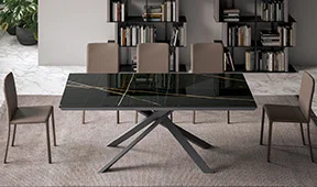 Mesa de comedor extensible cristal efecto marmol 4x4 Ozzio Mesa de comedor extensible cristal efecto marmol 4x4 Ozzio