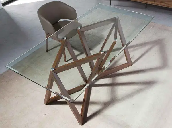 Mesa de comedor cristal y nogal Cayuga