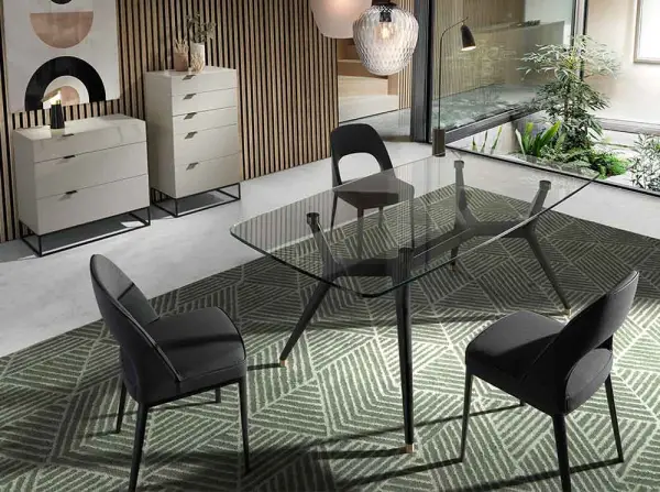 Mesa de comedor wengué y cristal Broome