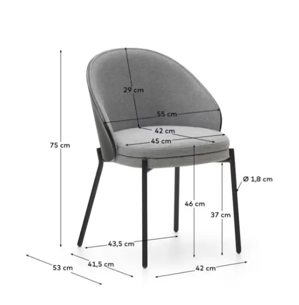 Silla trasera de fresno negro tapizada en gris pata metálica negra Eamy