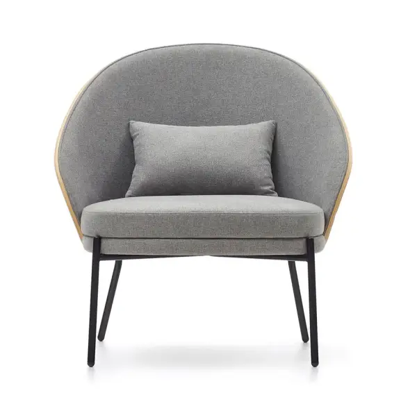 Sillón de fresno tapizado en gris pata metálica negra Eamy