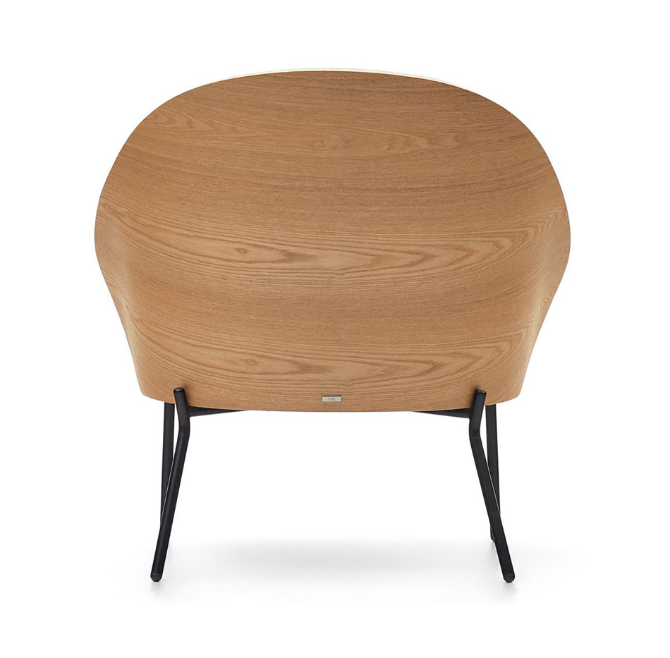 Sillón de fresno tapizado en gris pata metálica negra Eamy